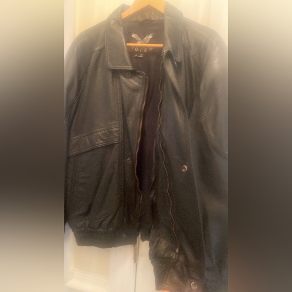 Vintage ADLER Y2K Mens Black Leather Bomber Jacket M Medium $300 EUC lcsr - Picture 7 of 16
